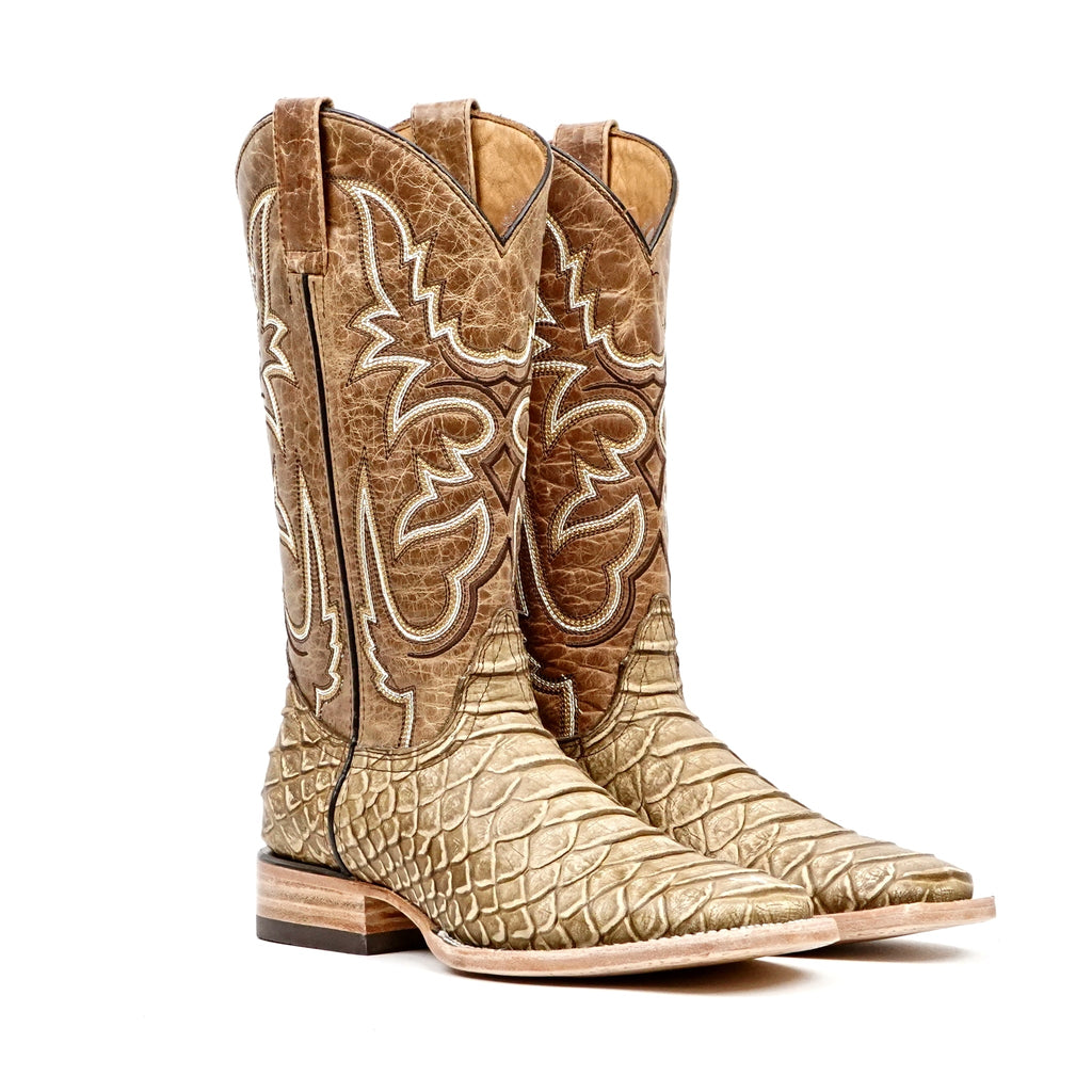 Jumbo Python Cappuccino Boots - Embossed Leather - Square Toe (E682) - Gomez Western Wear