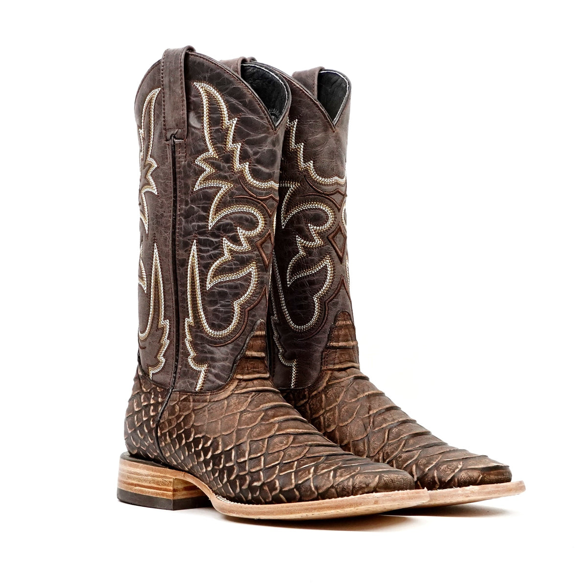 Jumbo Python Rustic Chocolate Boots - Embossed Leather - Square Toe (E681) - Gomez Western Wear