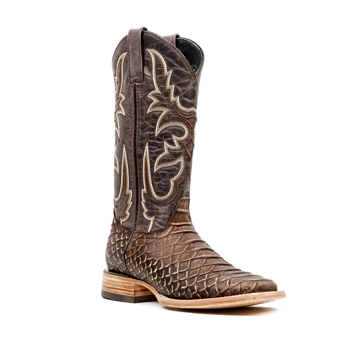 Jumbo Python Rustic Chocolate Boots - Embossed Leather - Square Toe (E681) - Gomez Western Wear