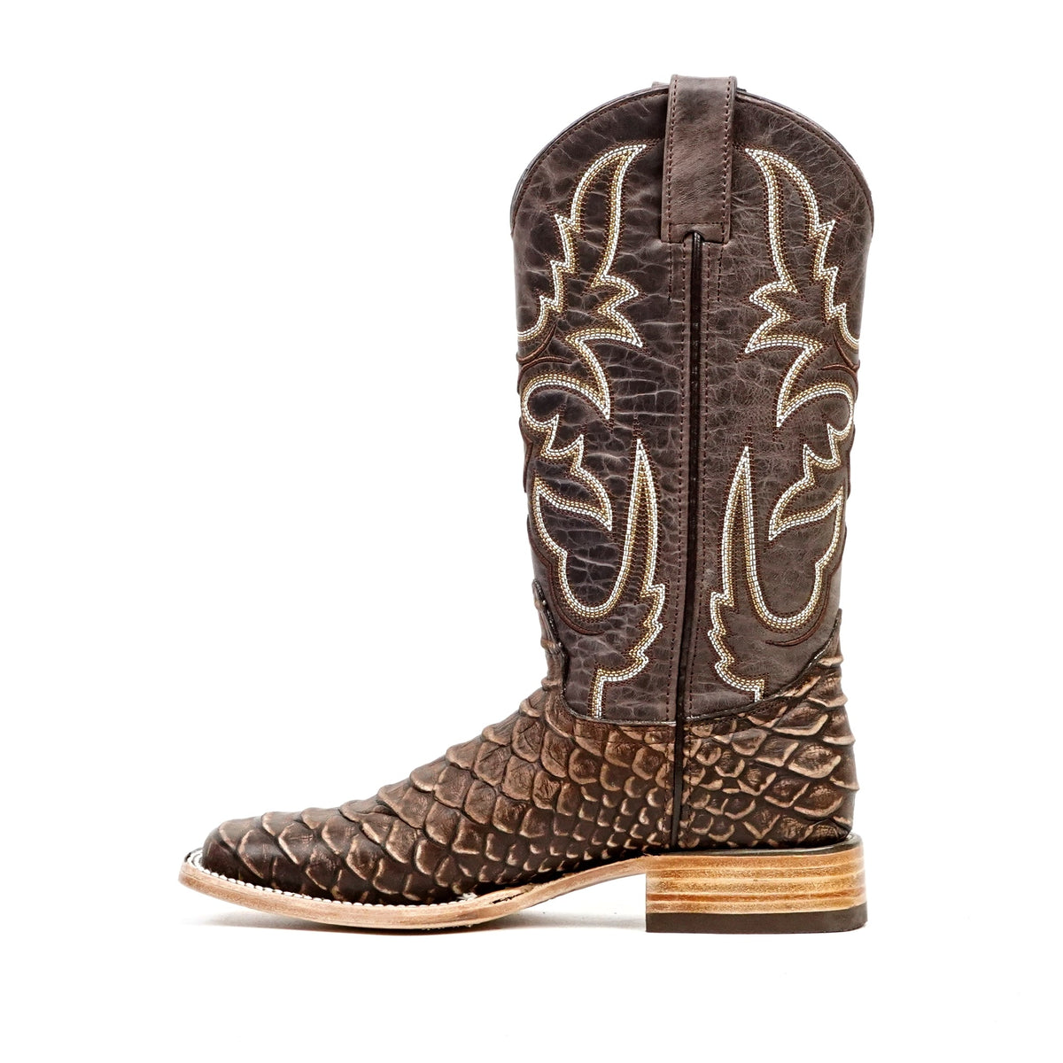 Jumbo Python Rustic Chocolate Boots - Embossed Leather - Square Toe (E681) - Gomez Western Wear