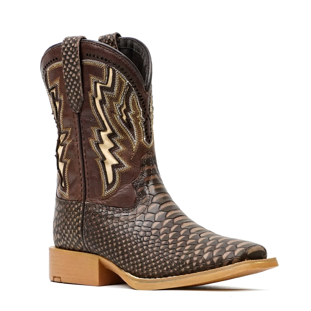 Kids Choco Python Boots - Embossed leather - Square Toe (TCK014) - Gomez Western Wear