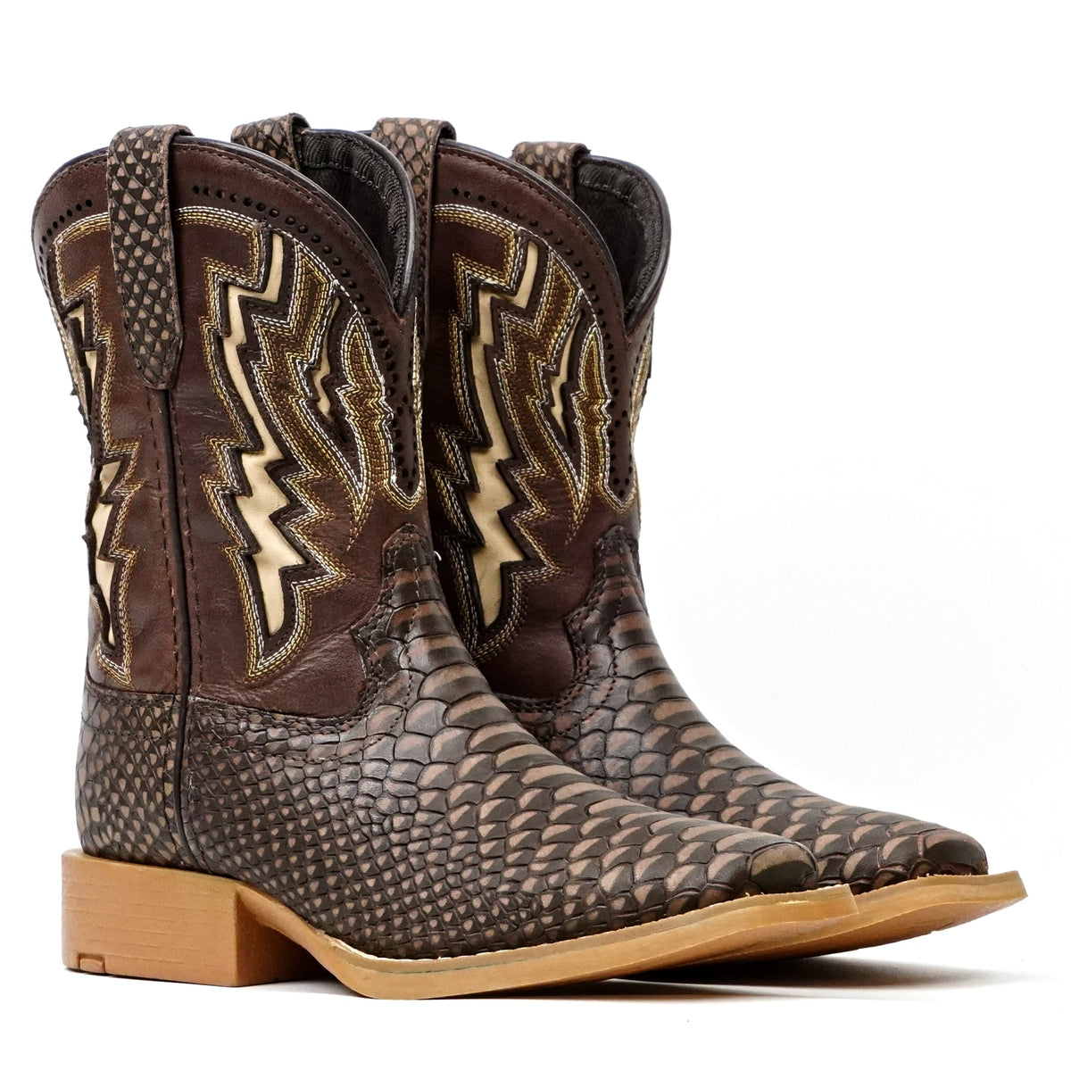Kids Choco Python Boots - Embossed leather - Square Toe (TCK014) - Gomez Western Wear