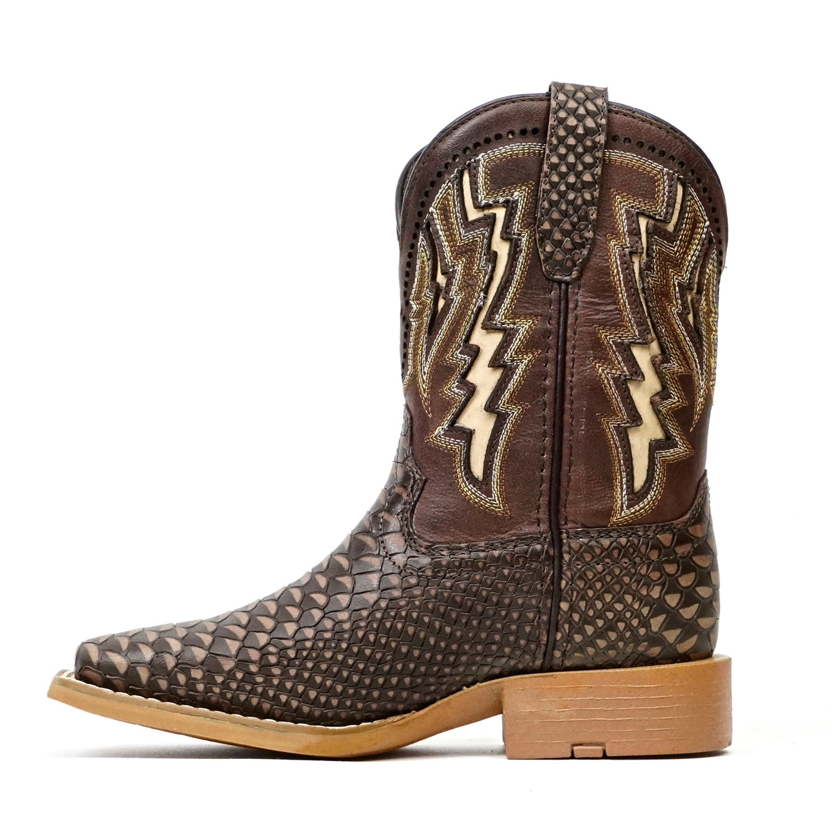 Kids Choco Python Boots - Embossed leather - Square Toe (TCK014) - Gomez Western Wear