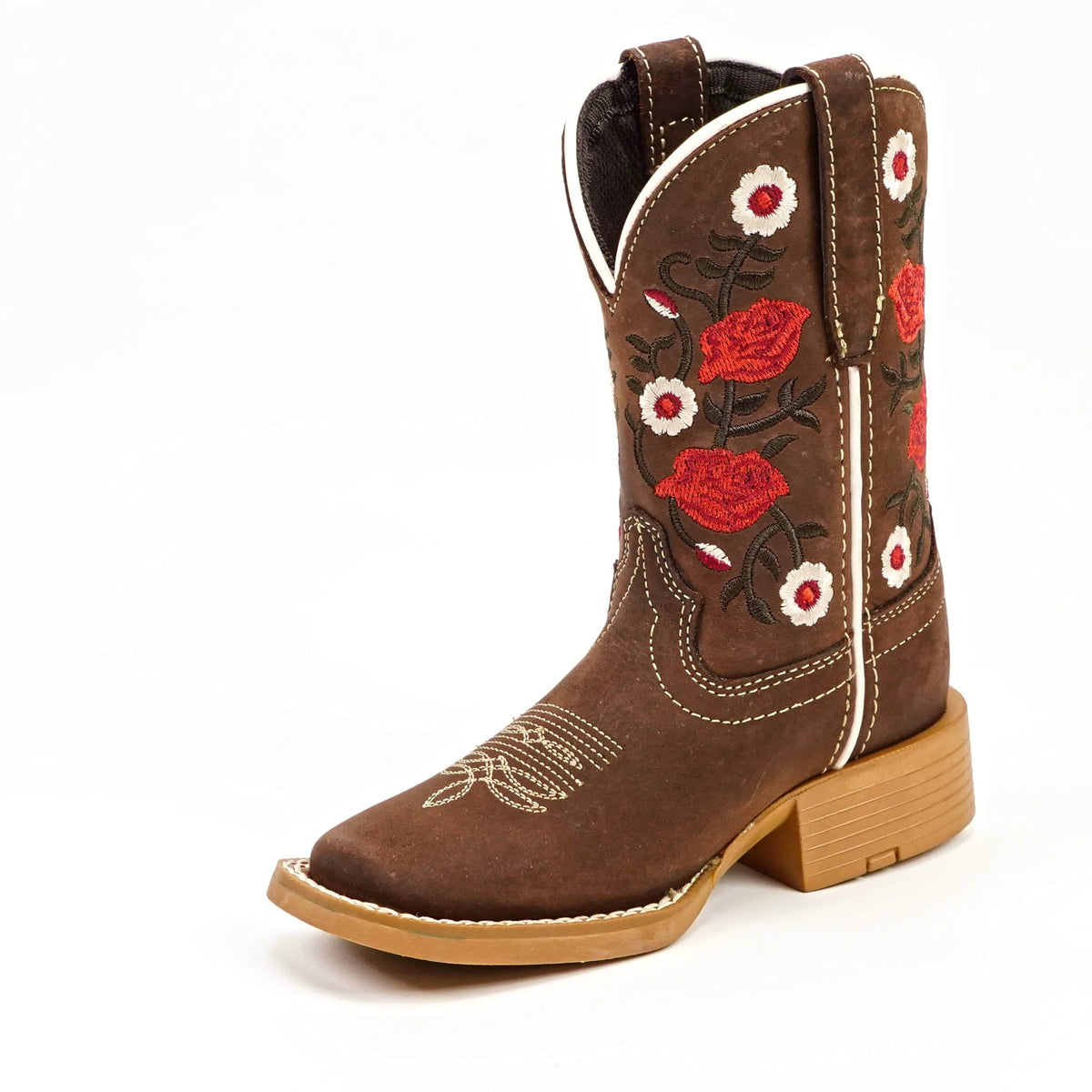 Kids Cowboy Boots - Brown Floral Shaft - Square Toe (TCK020) - Gomez Western Wear