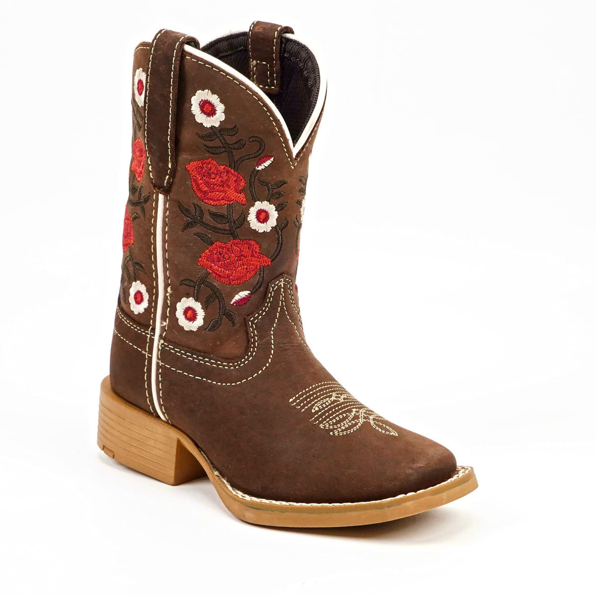 Kids Cowboy Boots - Brown Floral Shaft - Square Toe (TCK020) - Gomez Western Wear