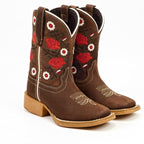 Kids Cowboy Boots - Brown Floral Shaft - Square Toe (TCK020) - Gomez Western Wear