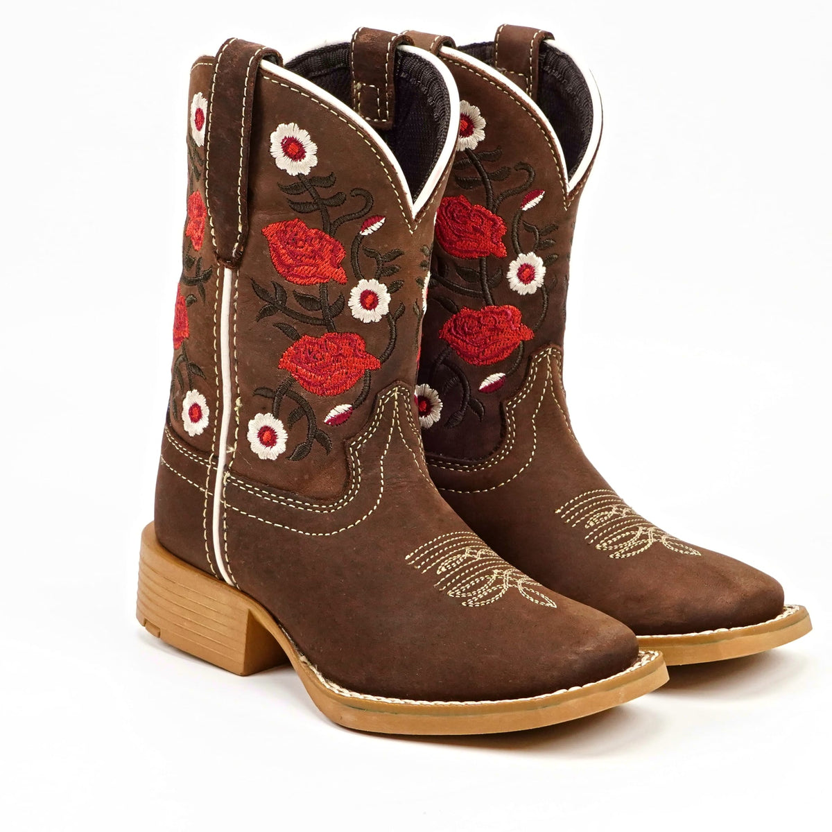 Kids Cowboy Boots - Brown Floral Shaft - Square Toe (TCK020) - Gomez Western Wear