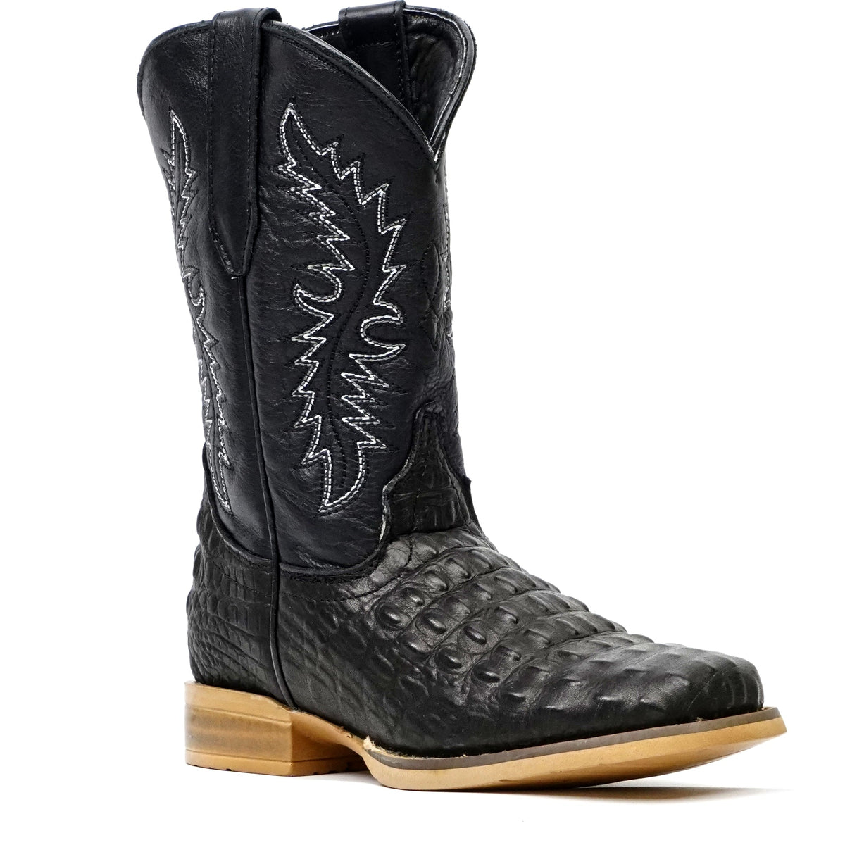 Kids Crocodile Black Boots - Embossed Leather - Square Toe (K10-1) - Gomez Western Wear