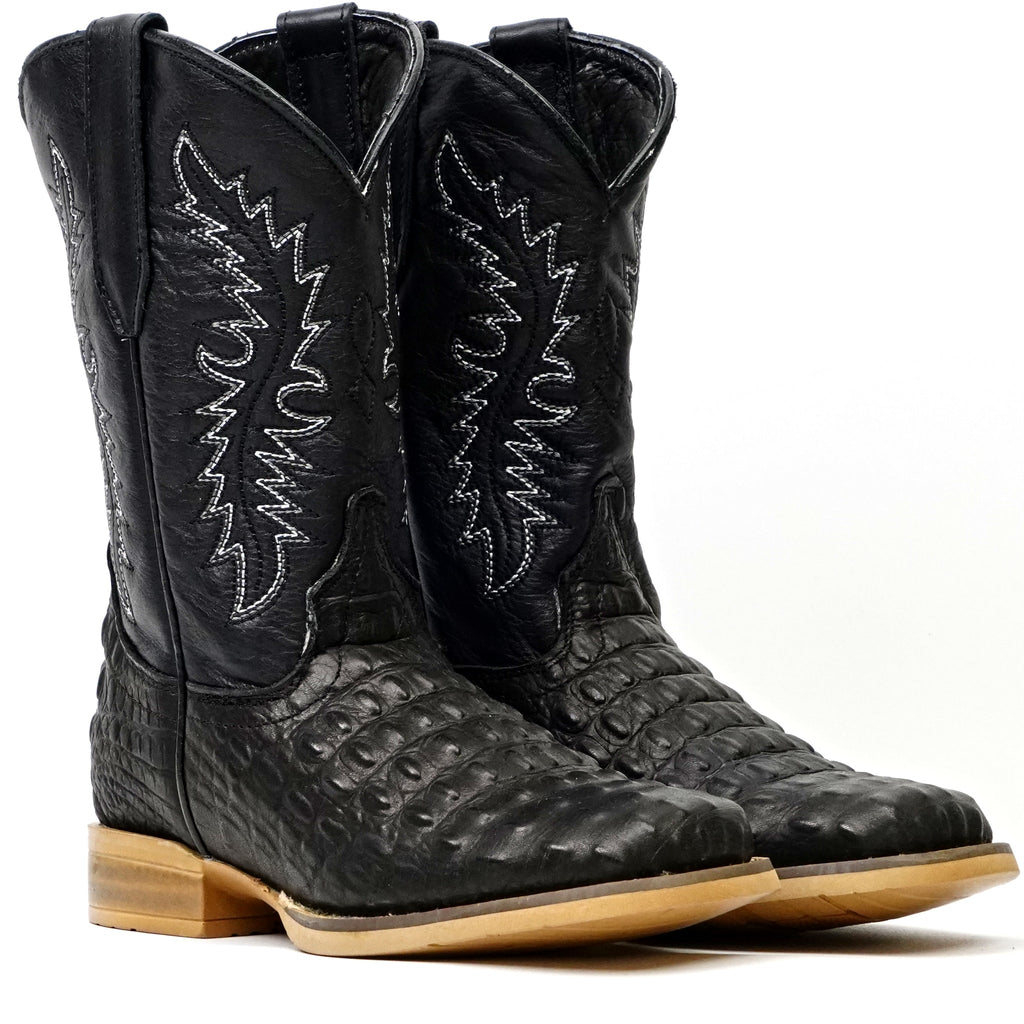 Kids Crocodile Black Boots - Embossed Leather - Square Toe (K10-1) - Gomez Western Wear