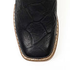 Kids Pirarucu Fish Black Boots - Embossed Leather - Square Toe (K92-1) - Gomez Western Wear
