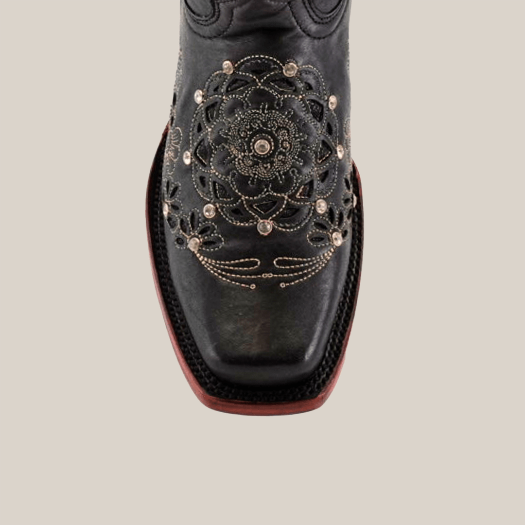 Liga - Black Mayan Flower Short Shaft Boots - Narrow Square Toe (E328) - Gomez Western Wear