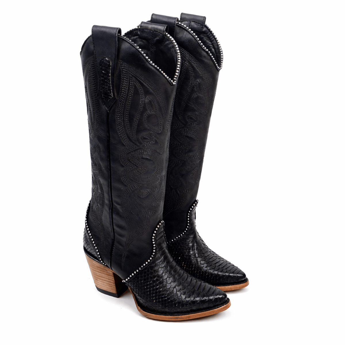 Linda Python Black Boots - Tall Shaft - J Toe - Gomez Western Wear