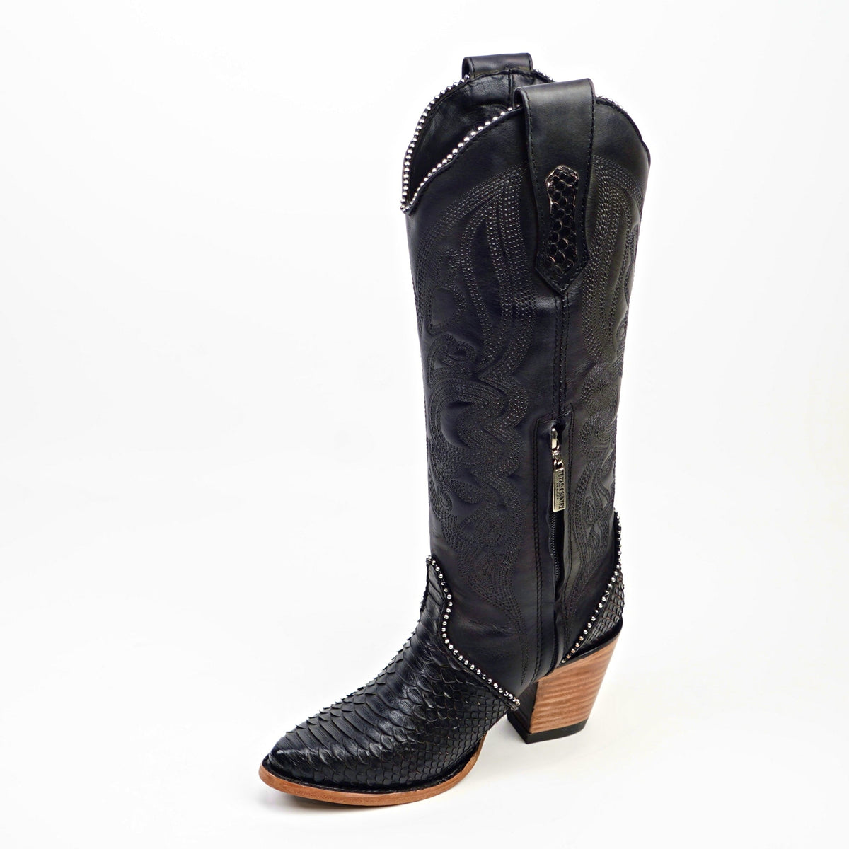 Linda Python Black Boots - Tall Shaft - J Toe - Gomez Western Wear