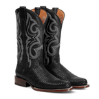 Lizard Black Boots - Embossed Leather - Roper Toe (E954) - Gomez Western Wear