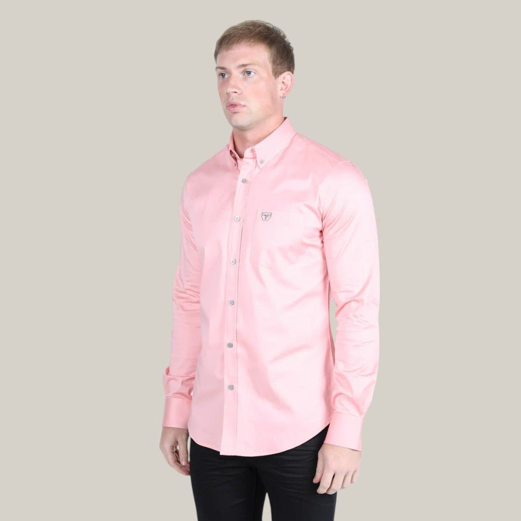 Men’s Single Pocket Logo Modern Fit Stretch Dress Shirt - Pink - CTL9826 - Gomez Western Wear