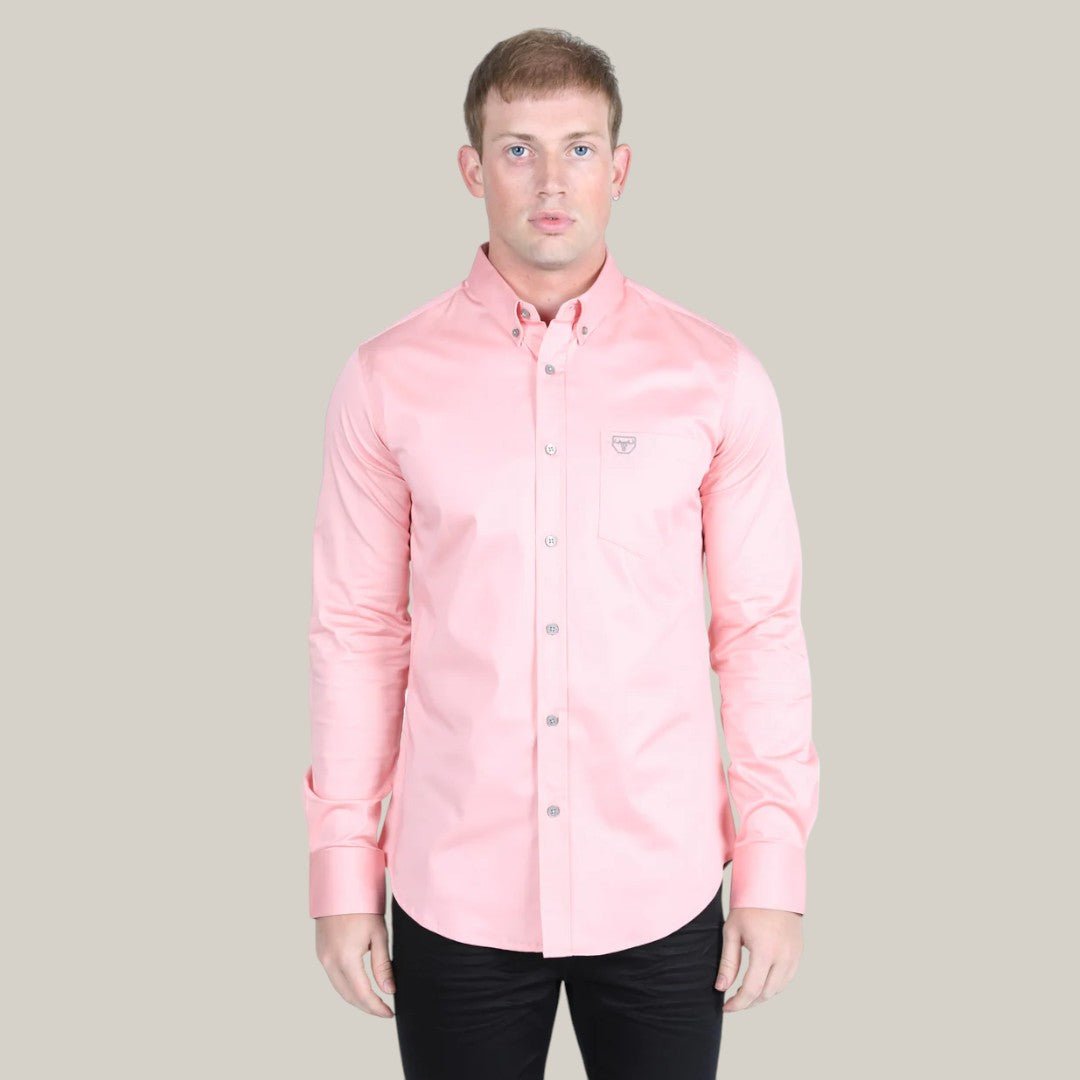 Men’s Single Pocket Logo Modern Fit Stretch Dress Shirt - Pink - CTL9826 - Gomez Western Wear