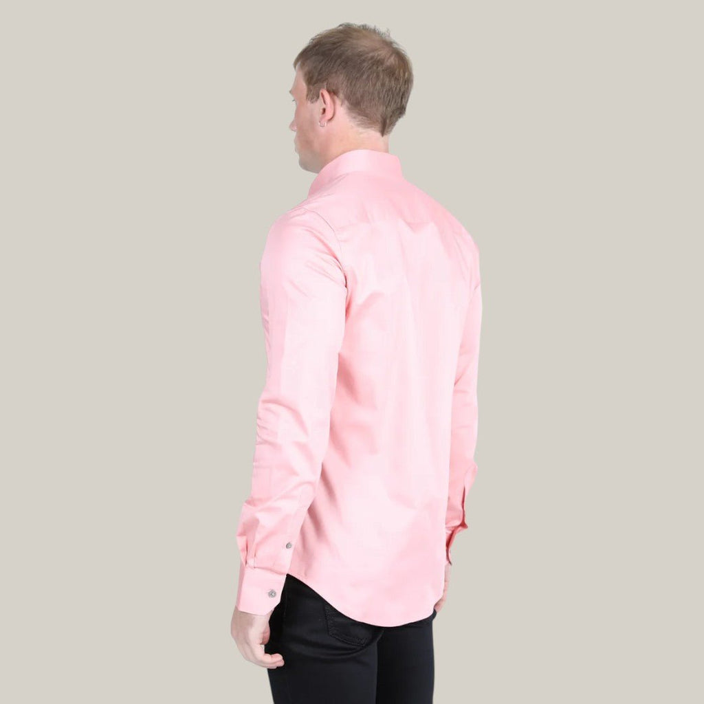 Men’s Single Pocket Logo Modern Fit Stretch Dress Shirt - Pink - CTL9826 - Gomez Western Wear