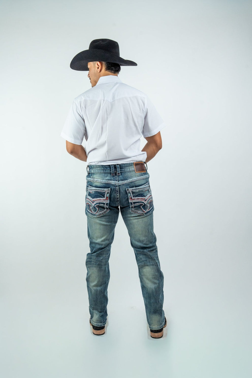 Men's Western Straight Fit Dark Blue Denim Jeans (RS-015) - Gomez Western Wear