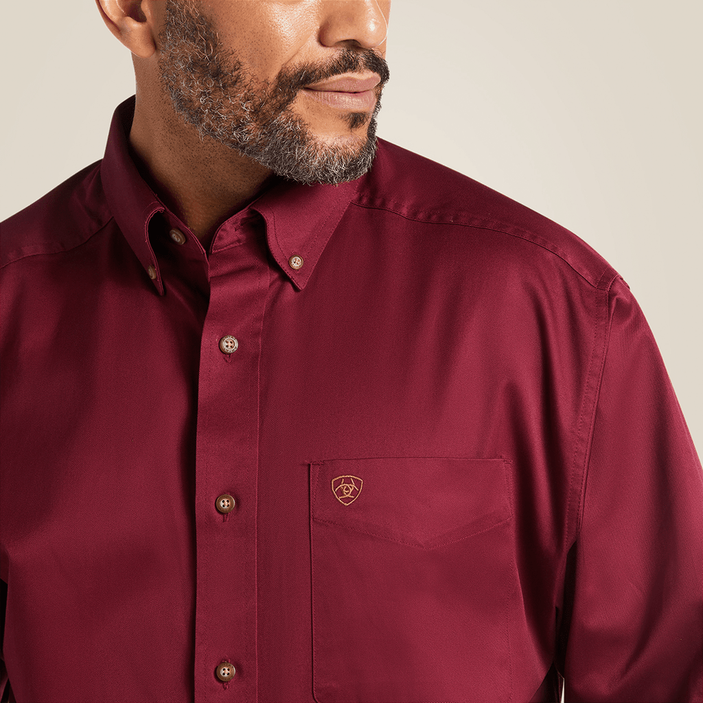 MNS SOLID TWILL CLSSC LS SHRT BURGUNDY 10012635 - Gomez Western Wear