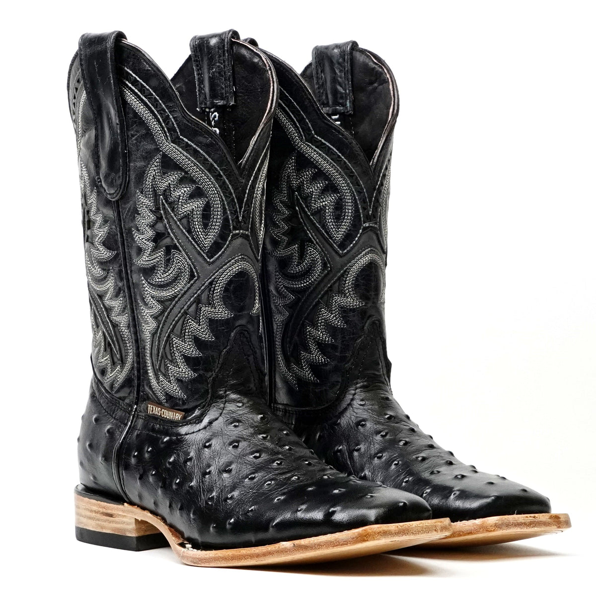 Ostrich Black Boots (Youth) - Embossed Leather - Square Toe (E424) - Gomez Western Wear
