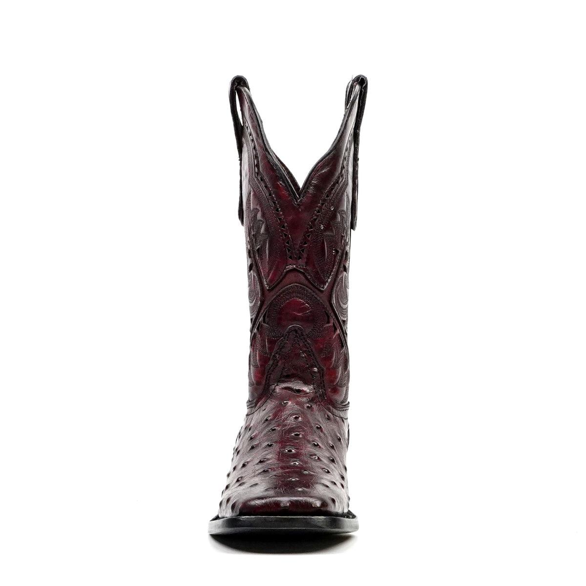 Ostrich Black Cherry Boots - Embossed Leather - Square Toe (E424) - Gomez Western Wear
