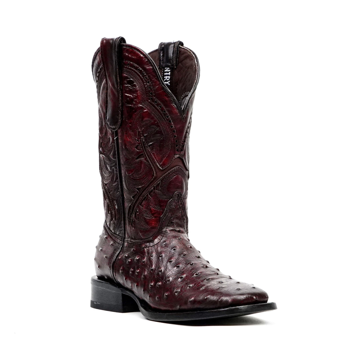 Ostrich Black Cherry Boots - Embossed Leather - Square Toe (E424) - Gomez Western Wear