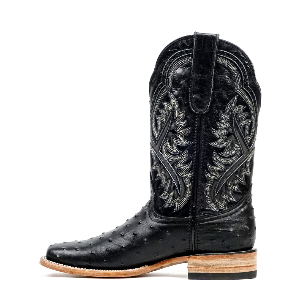 Ostrich Black Cowboy Boots - Embossed Leather - Square Toe (E424) - Gomez Western Wear