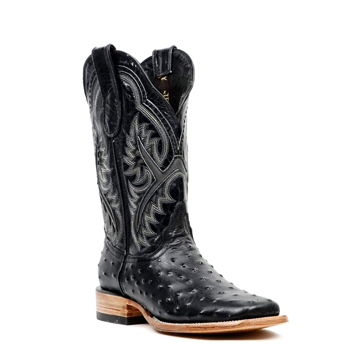 Ostrich Black Cowboy Boots - Embossed Leather - Square Toe (E424) - Gomez Western Wear