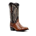 Ostrich Chocolate Boots - Embossed Leather - Round Toe (E436) - Gomez Western Wear