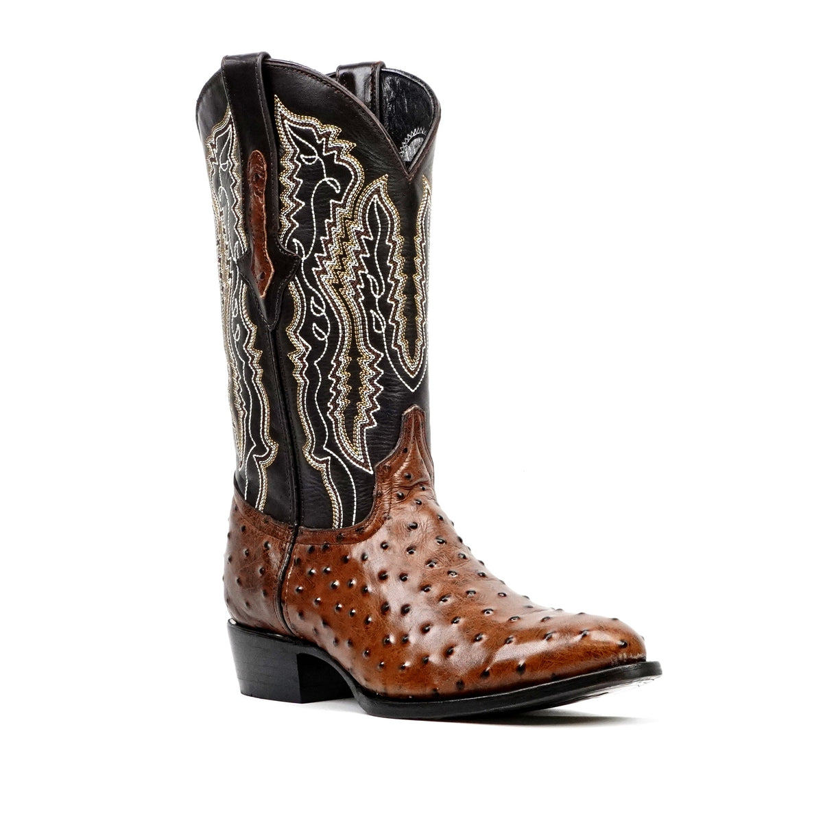 Ostrich Chocolate Boots - Embossed Leather - Round Toe (E436) - Gomez Western Wear