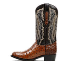 Ostrich Chocolate Boots - Embossed Leather - Round Toe (E436) - Gomez Western Wear