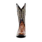 Ostrich Chocolate Boots - Embossed Leather - Round Toe (E436) - Gomez Western Wear