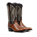 Ostrich Chocolate Boots - Embossed Leather - Round Toe (E436) - Gomez Western Wear