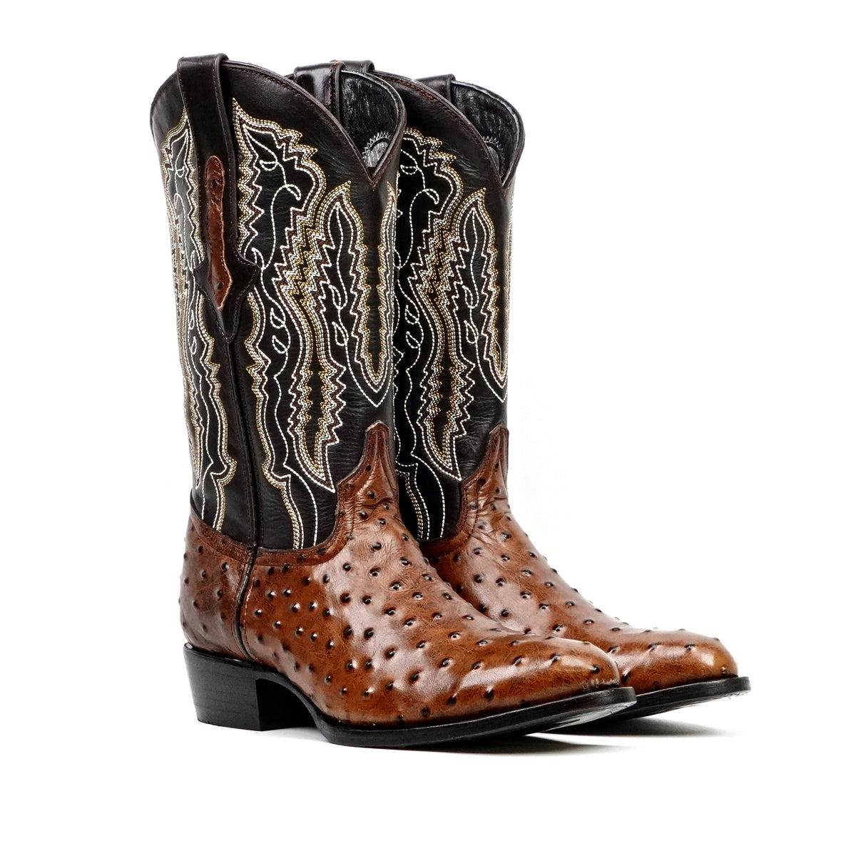 Ostrich Chocolate Boots - Embossed Leather - Round Toe (E436) - Gomez Western Wear