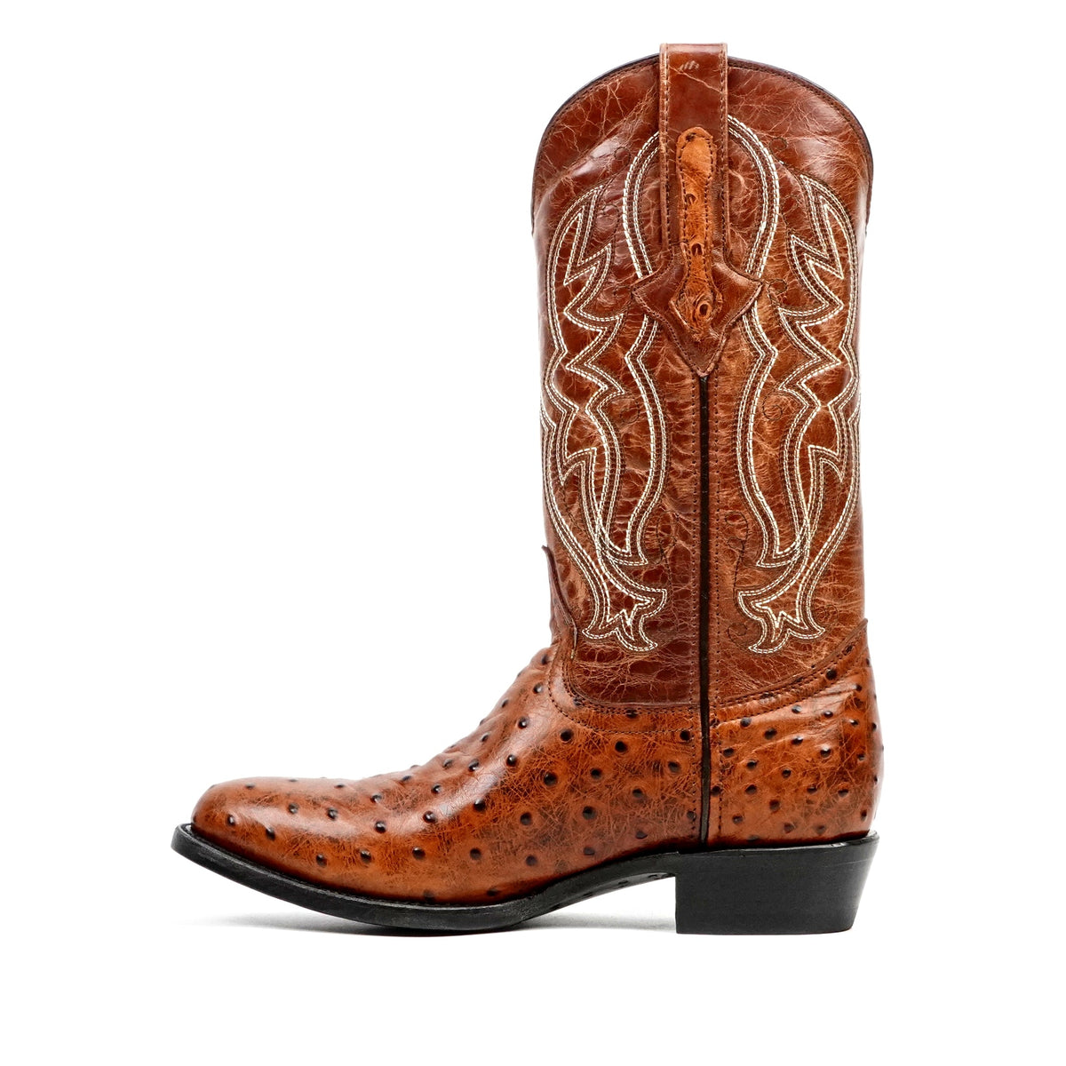 Ostrich Cognac Boots - Embossed Leather - Round Toe (E436) - Gomez Western Wear