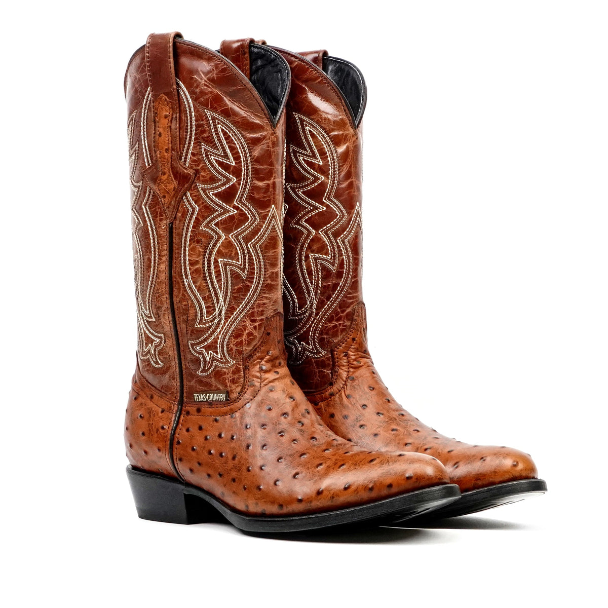 Ostrich Cognac Boots - Embossed Leather - Round Toe (E436) - Gomez Western Wear