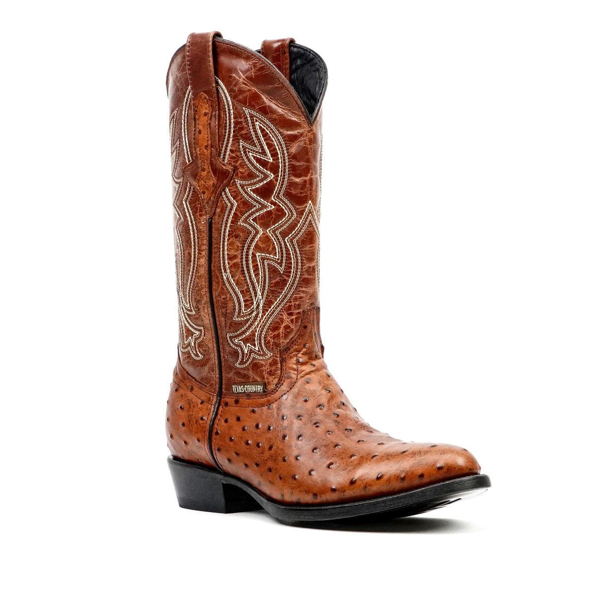 Ostrich Cognac Boots - Embossed Leather - Round Toe (E436) - Gomez Western Wear