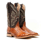 Ostrich Cognac Boots (Youth) - Square Toe (E424) - Gomez Western Wear
