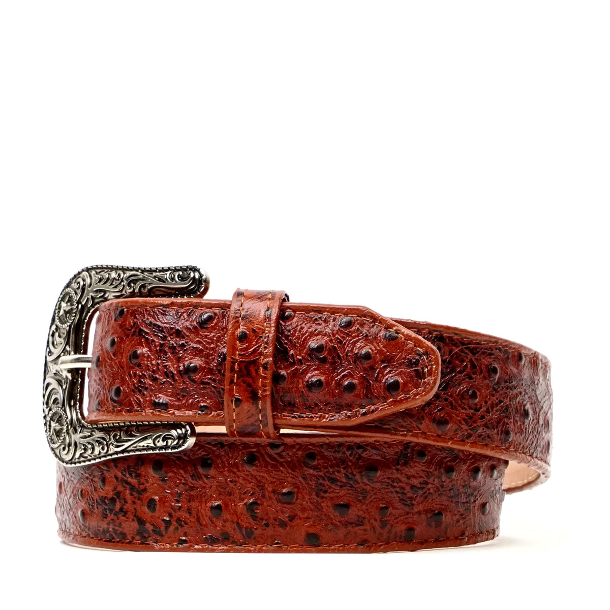 Ostrich Embossed Leather Belt - Cognac (C-IMI) - Gomez Western Wear