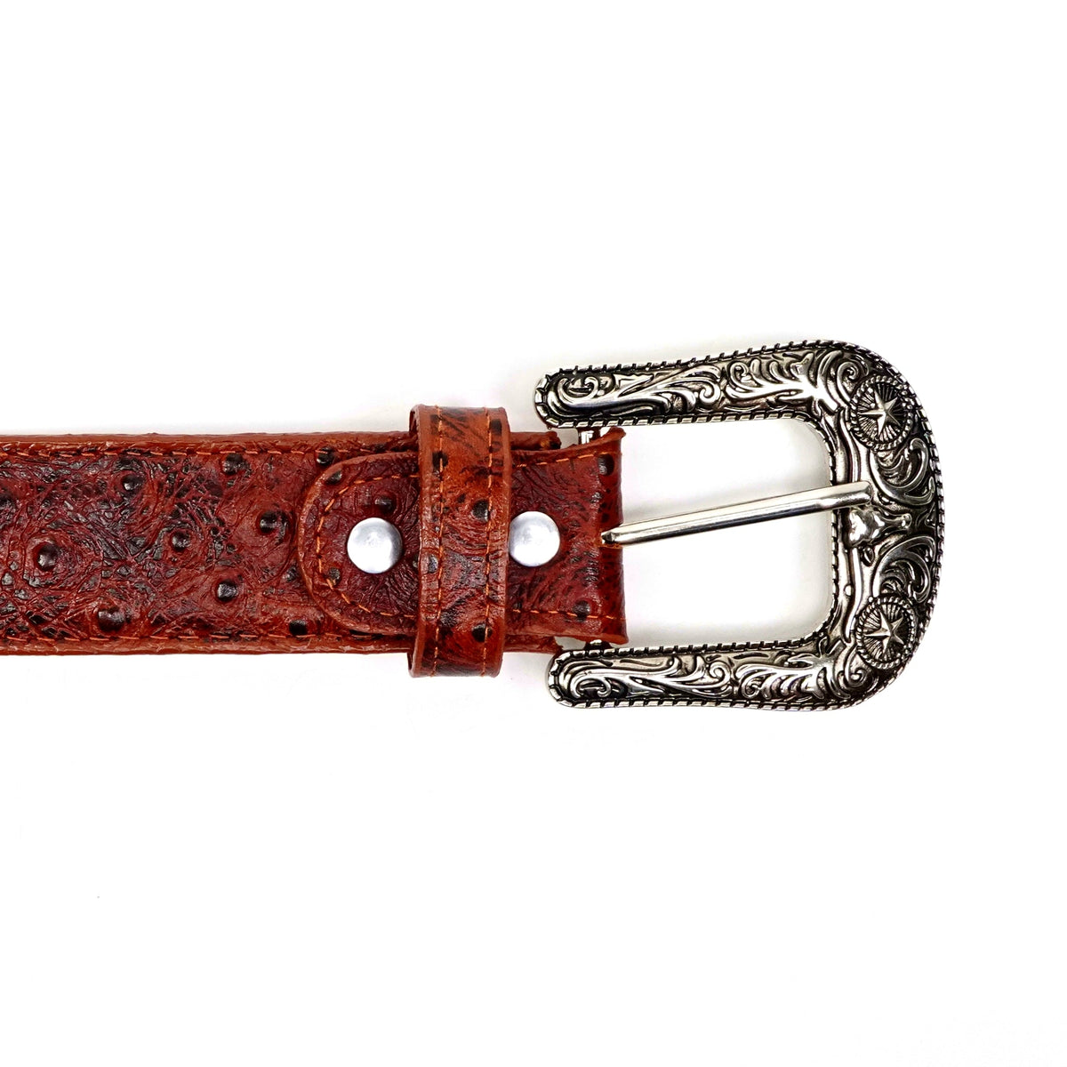 Ostrich Embossed Leather Belt - Cognac (C-IMI) - Gomez Western Wear