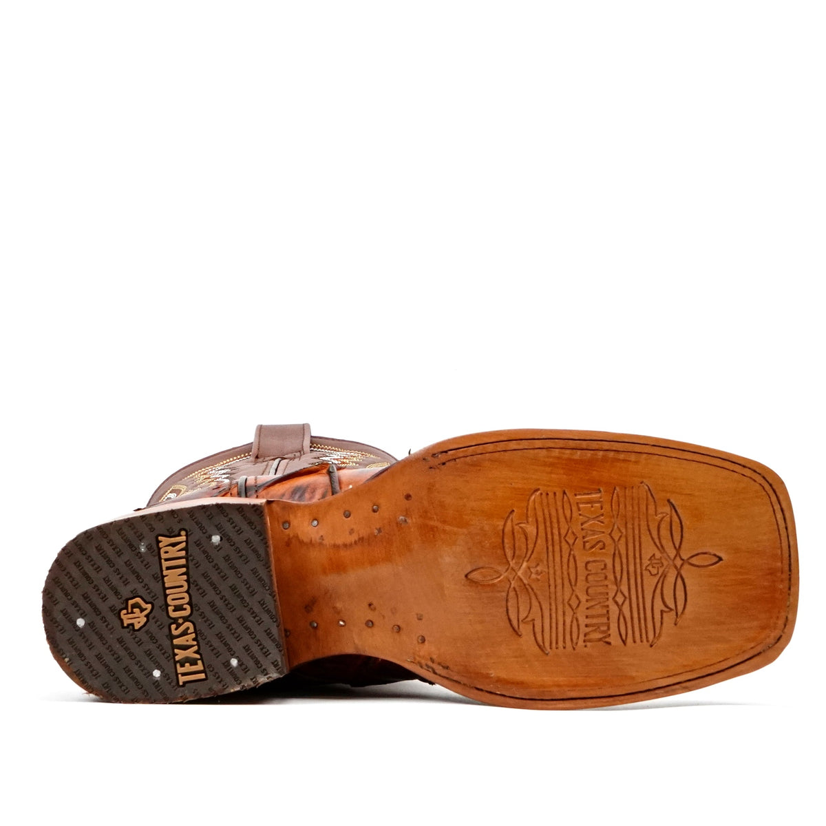 Pirarucu Fish Cognac Boots - Embossed Leather - Square Toe (E963) - Gomez Western Wear