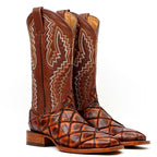 Pirarucu Fish Cognac Boots - Embossed Leather - Square Toe (E963) - Gomez Western Wear