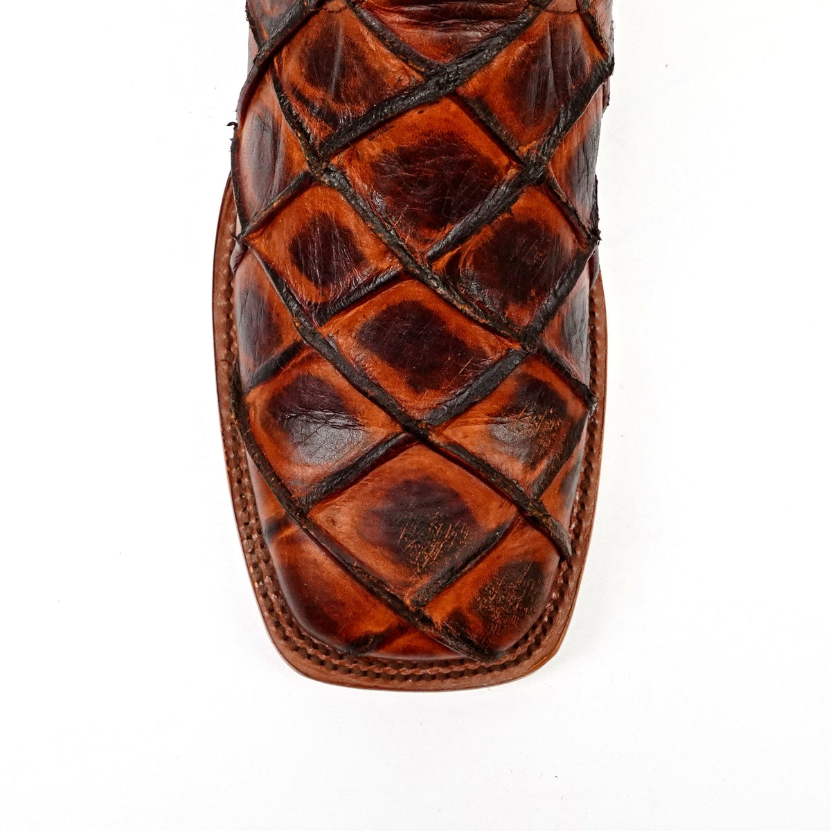 Pirarucu Fish Cognac Boots - Embossed Leather - Square Toe (E963) - Gomez Western Wear