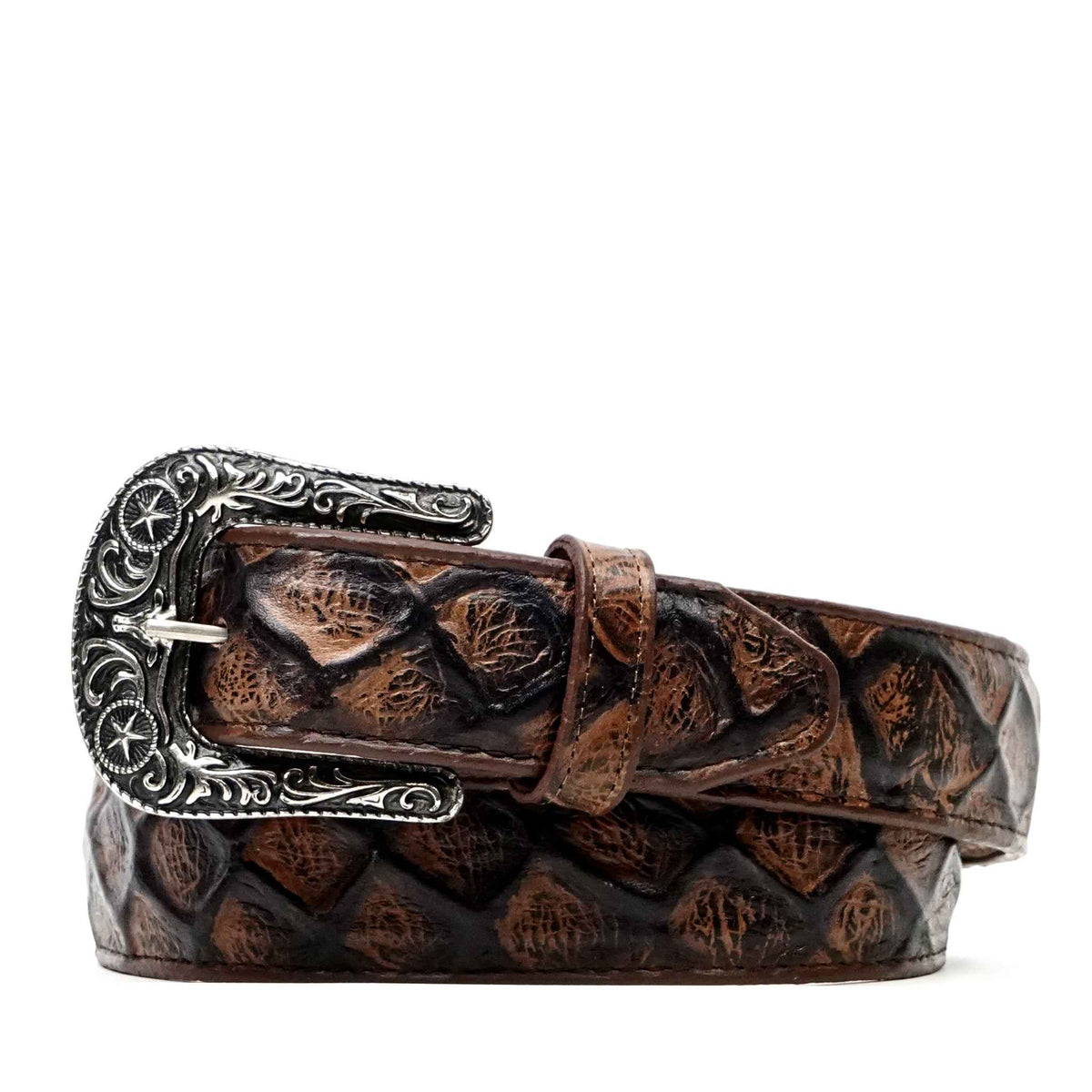 Pirarucu Fish Rustic Choco Belt - Embossed Leather (C-IMI) - Gomez Western Wear