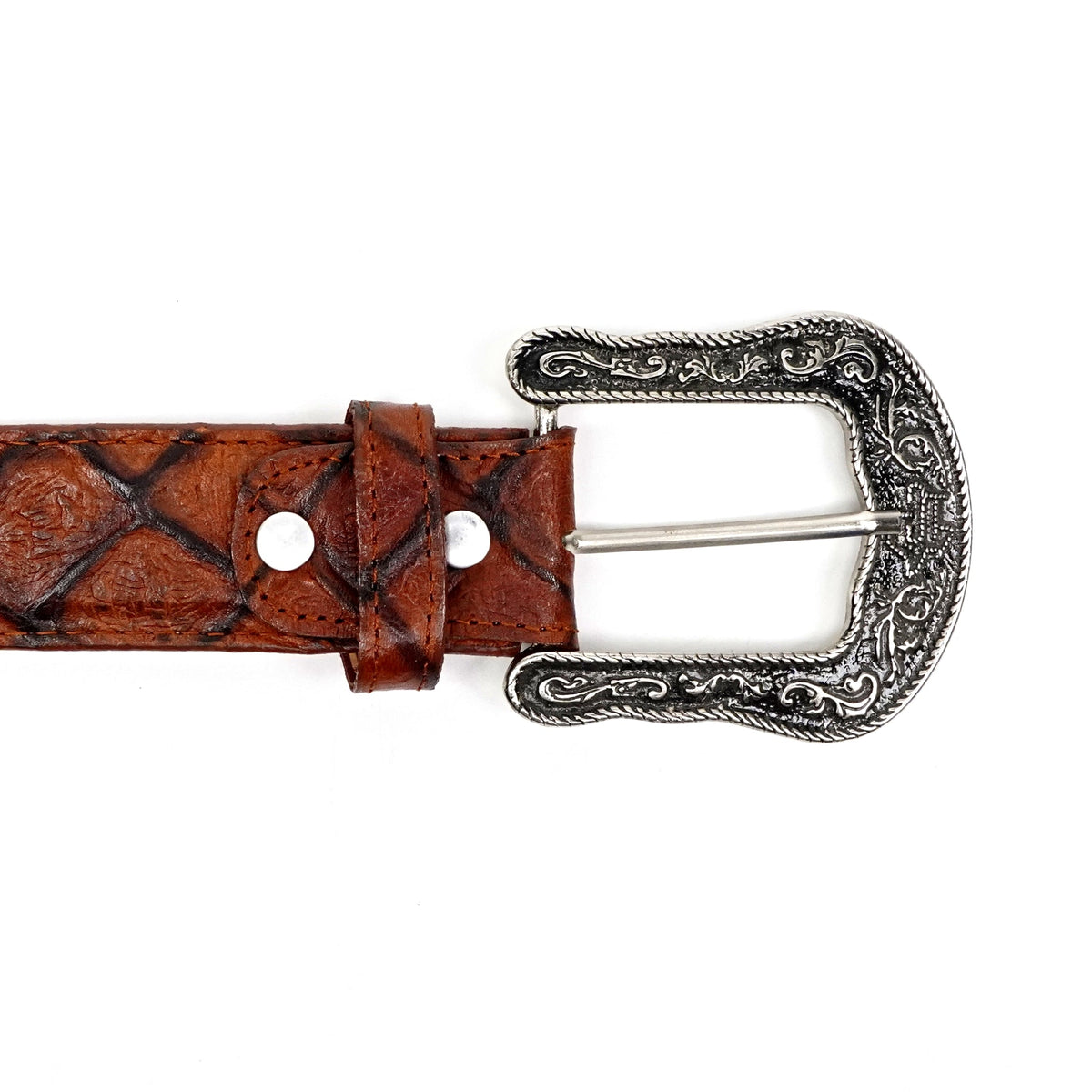 Pirarucu Fish Rustic Cognac Belt - Embossed Leather (C-IMI) - Gomez Western Wear