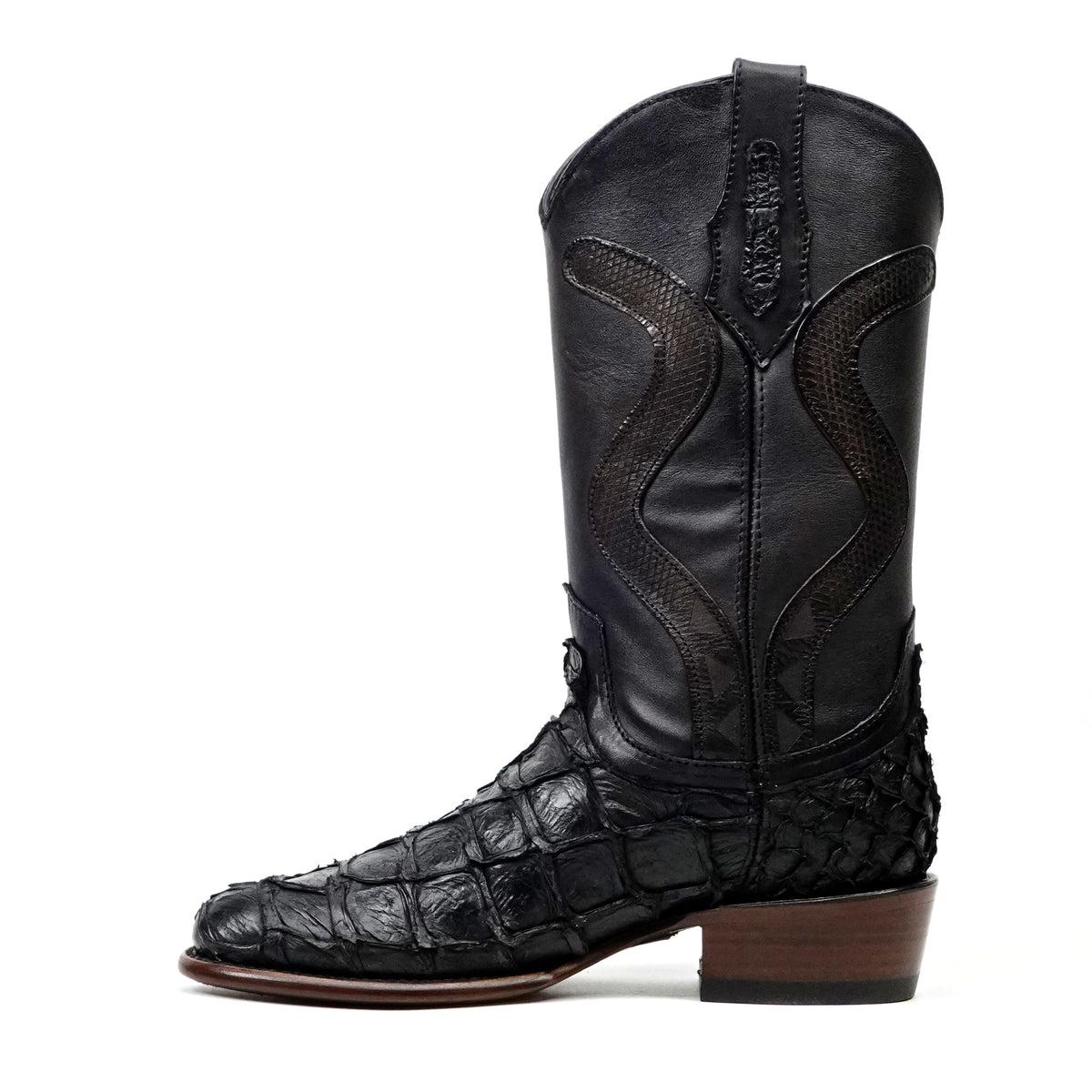 Platinum Connor Pirarucu Fish Boots - Black - Roper Toe - Gomez Western Wear