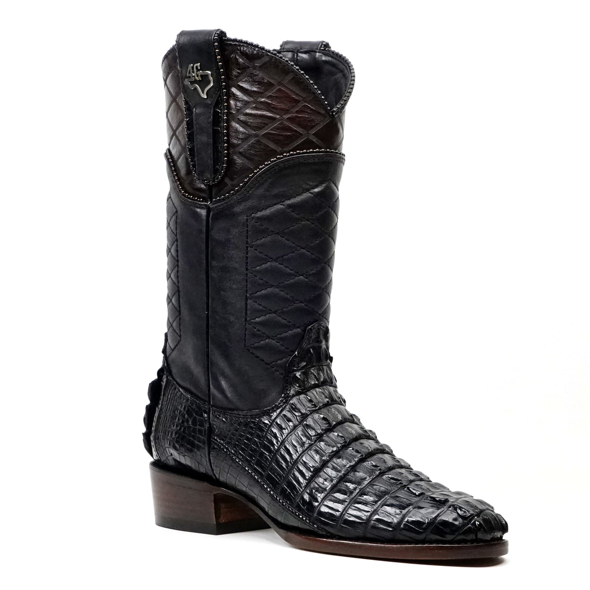 Platinum Rhodes Nile Crocodile Tail Boots - Black - Roper Toe - Gomez Western Wear
