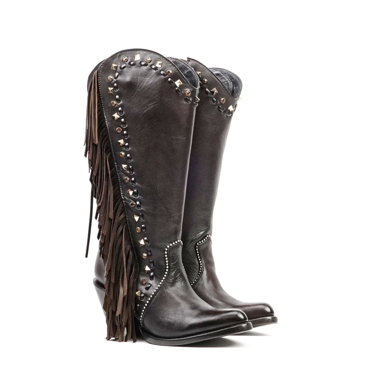 Praga Chocolate Brown Frills Boots - J Toe - Gomez Western Wear