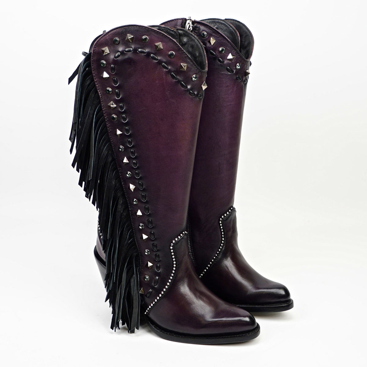 Praga Fringe Wine Tall Shaft Boots - J Toe - Gomez Western Wear