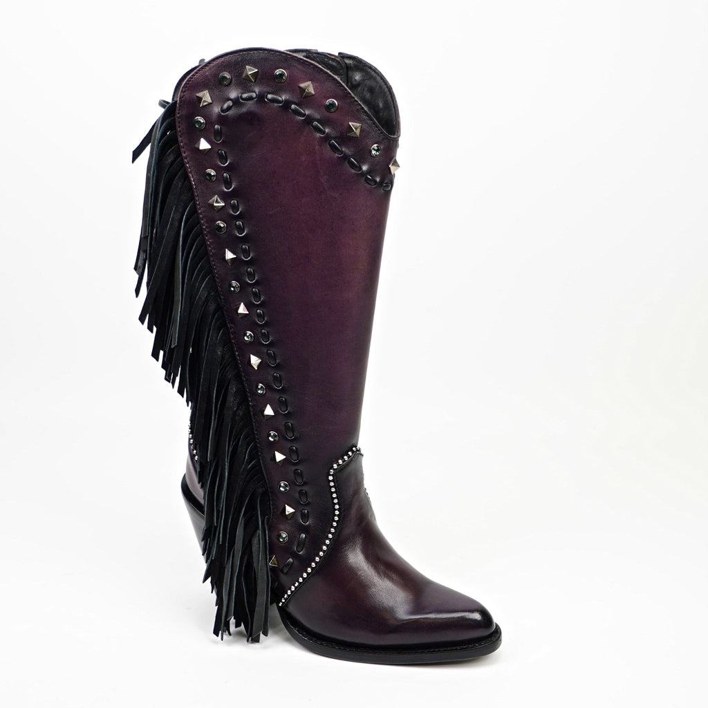 Praga Fringe Wine Tall Shaft Boots - J Toe - Gomez Western Wear